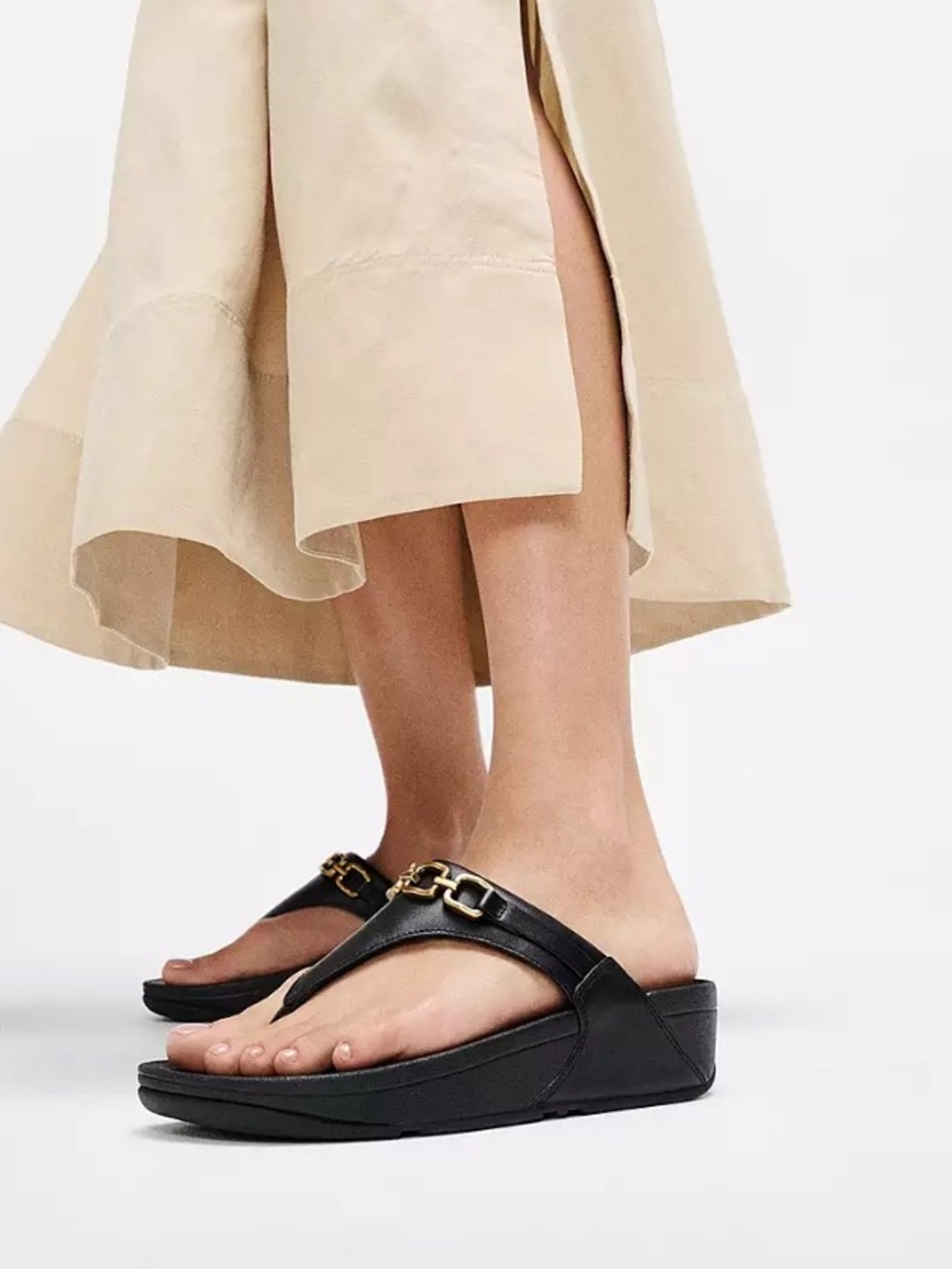 Fitflop Lulu Square Chain Black Leather Toe Post Sandals Size 8 NEW